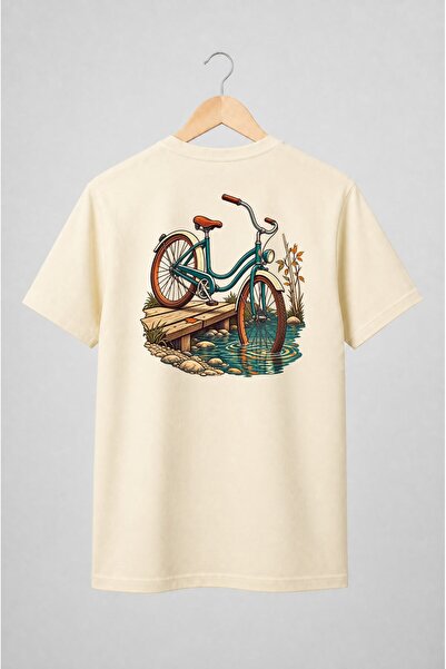 Generic Brand Tricou unisex cu Bicicletă vintage pe pod de lemn