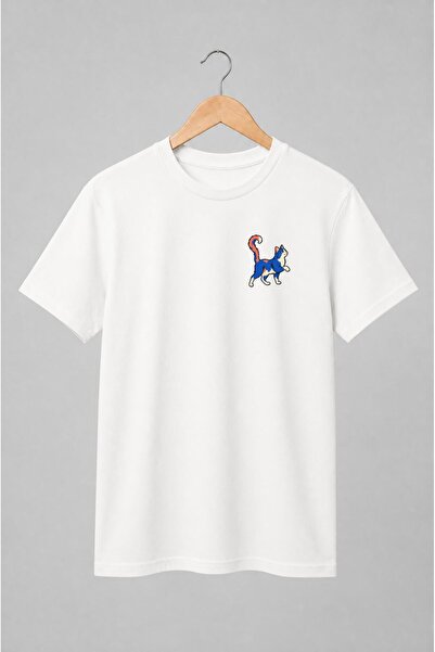 Generic Brand Tricou unisex cu Pisică albastră cu accente portocalii stil car...