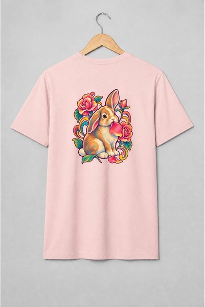 Generic Brand Tricou unisex cu Iepuraș cu trandafiri în stil vintage