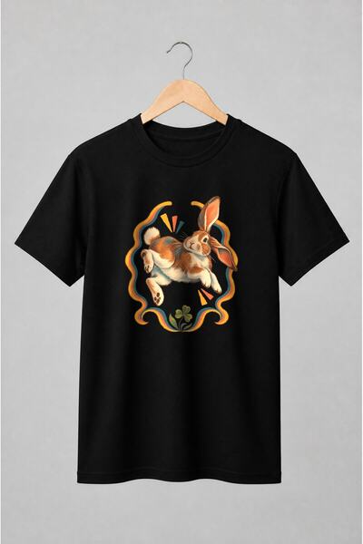 Generic Brand Tricou unisex cu Iepure săritor cu trifoi retro