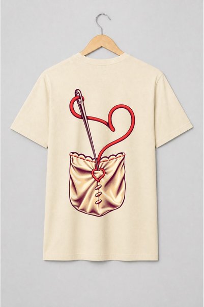 Generic Brand Tricou unisex cu Ac și ață cu inimă vintage