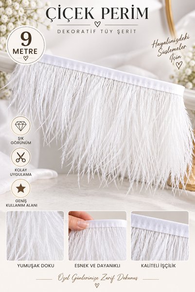 ÇİÇEK PERİMM Flower Perim Decorative Feather Ribbon 9 Meters Decoration and D...