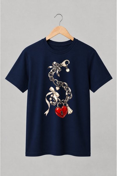 Generic Brand Tricou unisex cu Brățară romantică cu inimă tip lacăt și funde