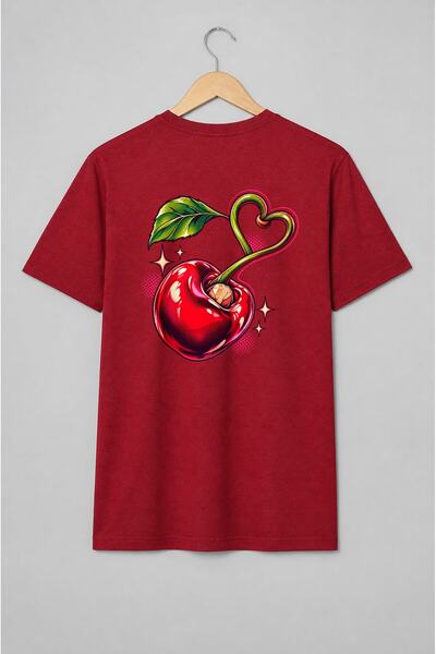Generic Brand Tricou unisex cu Cireașă în formă de inimă pop art