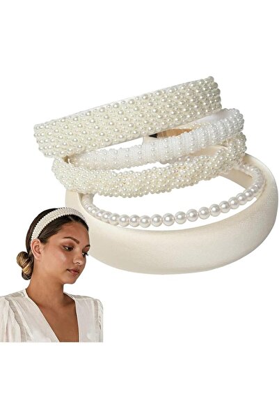 Tazweeq 5 Pack White Pearl Headbands for Women, Faux Pearl Hair Accessories