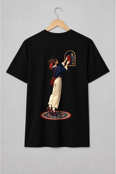 Generic Brand Tricou unisex cu Femeie cu carte și lampă, ilustrație vintage