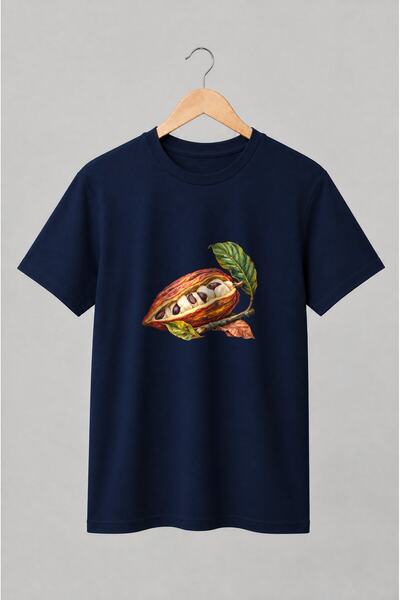 Generic Brand Tricou unisex cu Păstaie de cacao cu semințe în ilustrație bota...
