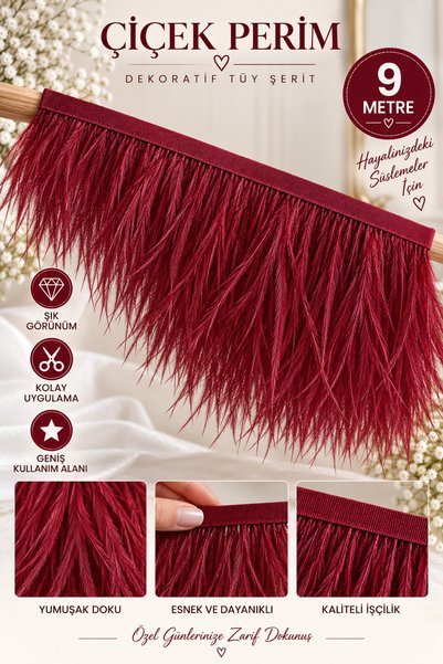 ÇİÇEK PERİMM Flower Perim Decorative Feather Ribbon 9 Meters Decoration and D...