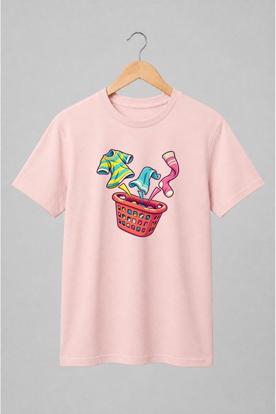 Generic Brand Tricou unisex cu Coș de rufe cu haine zburătoare comic retro