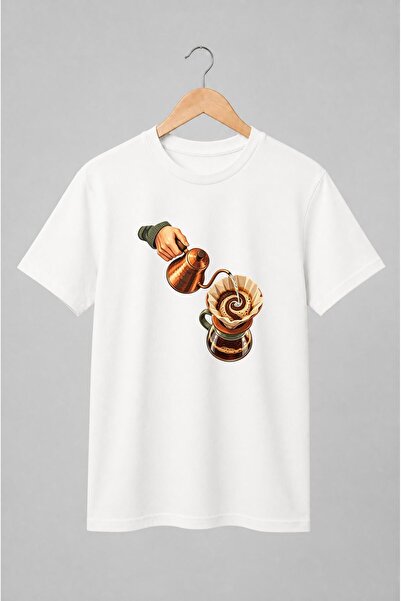 Generic Brand Tricou unisex cu Cafea la filtru cu ceainic de cupru stil barista