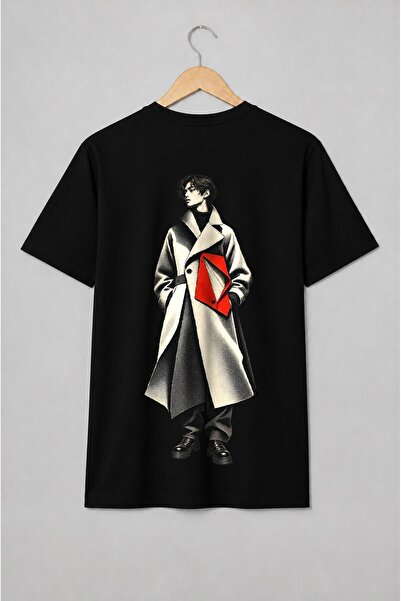 Generic Brand Tricou unisex cu Model masculin în palton stil editorial