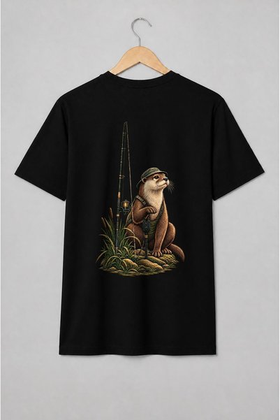 Generic Brand Tricou unisex cu Vidră pescar cu undiță stil outdoor