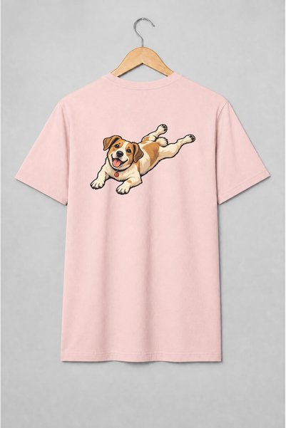 Generic Brand Tricou unisex cu Câine jucăuș în săritură stil desen