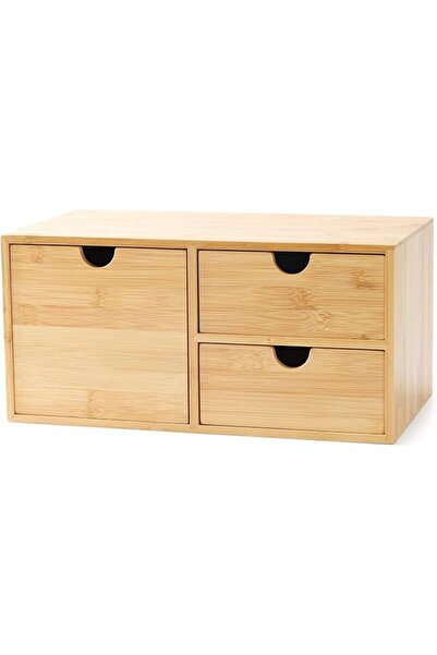 Generic Bamboo Desktop Organizer, 3 Drawers Natural Wood Mini Storage Box for...