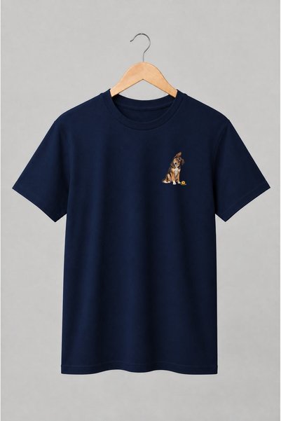 Generic Brand Tricou unisex cu Câine tricolor cu minge portret realist