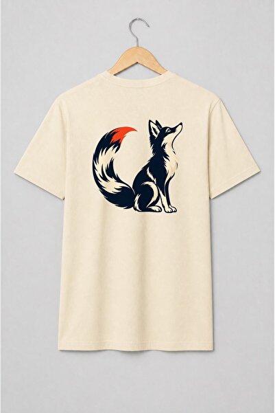 Generic Brand Tricou unisex cu Lup care urlă la lună cu simbolism cosmic