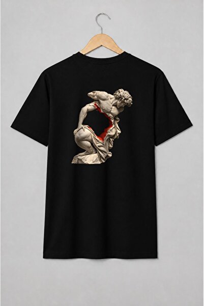 Generic Brand Tricou unisex cu Statuie clasică cu bărbat în stil dark art