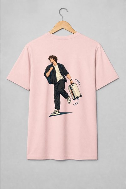 Generic Brand Tricou unisex cu Călător cu valiză ilustrație de călătorie