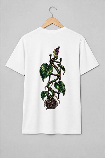 Generic Brand Tricou unisex cu Plantă cățărătoare pe spalier ilustrație botanică