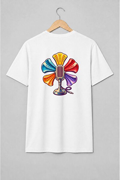 Generic Brand Tricou unisex cu Microfon vintage cu raze sonore colorate