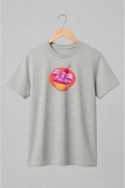 Generic Brand Tricou unisex cu Cupcake cu cremă și cireașă în stil retro