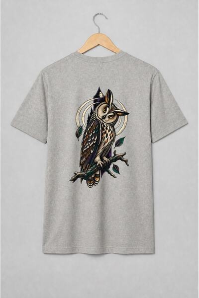 Generic Brand Tricou unisex cu Bufniță cu smocuri stil gravură