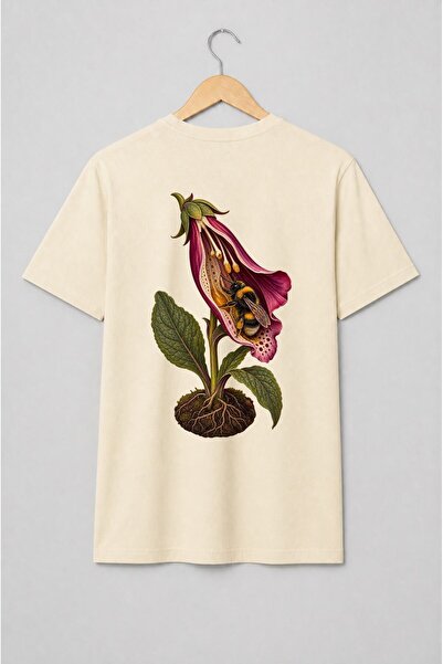 Generic Brand Tricou unisex cu Floare de degetar cu bondar ilustrație botanică