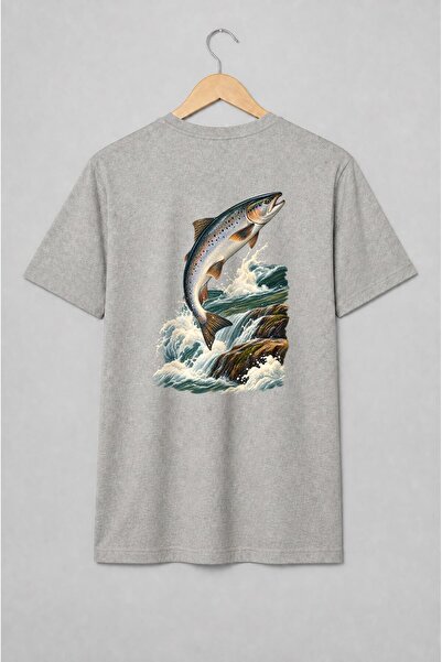 Generic Brand Tricou unisex cu Pește sărind peste cascadă pentru pescari