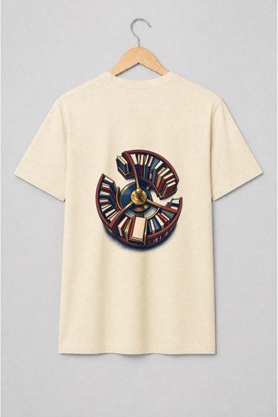 Generic Brand Tricou unisex cu Bibliotecă circulară cu cărți în stil vintage