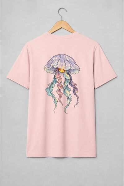 Generic Brand Tricou unisex cu Meduză cosmică în stil acuarelă