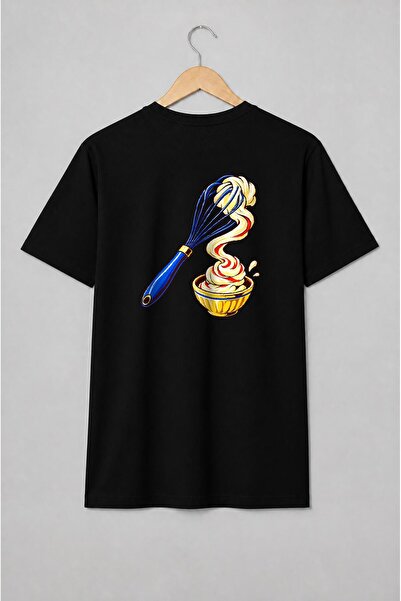 Generic Brand Tricou unisex cu Tel de bucătărie și frișcă în stil pop art