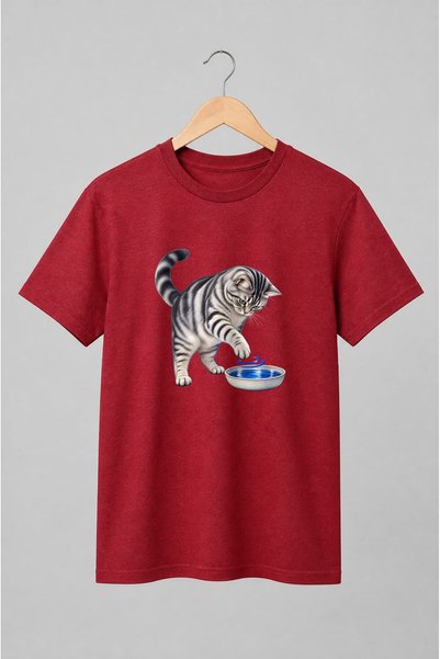 Generic Brand Tricou unisex cu Pisică tigrată cu bol cu apă pentru iubitorii ...