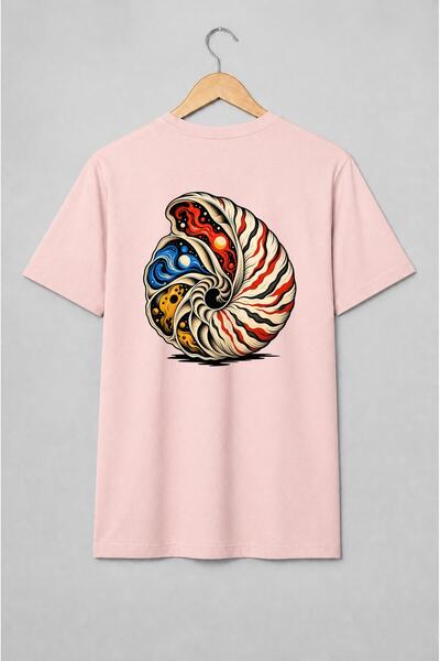 Generic Brand Tricou unisex cu Scoică spiralată cu motiv cosmic