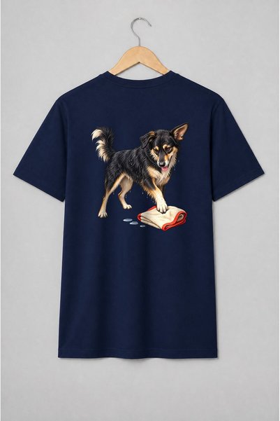 Generic Brand Tricou unisex cu Câine ud cu pătură roșie stil realist