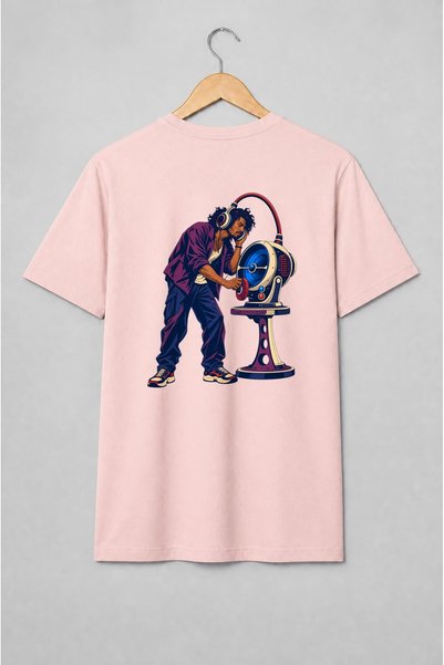 Generic Brand Tricou unisex cu DJ cu căști și aparat audio retro-futurist