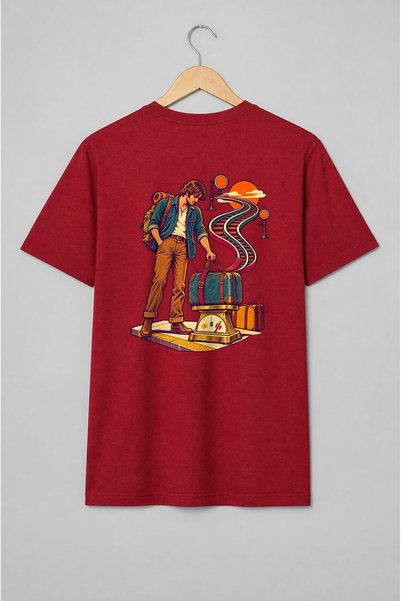 Generic Brand Tricou unisex cu Călător cu rucsac și valize stil vintage