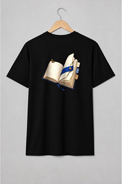 Generic Brand Tricou unisex cu Jurnal deschis cu semn de carte albastru vintage