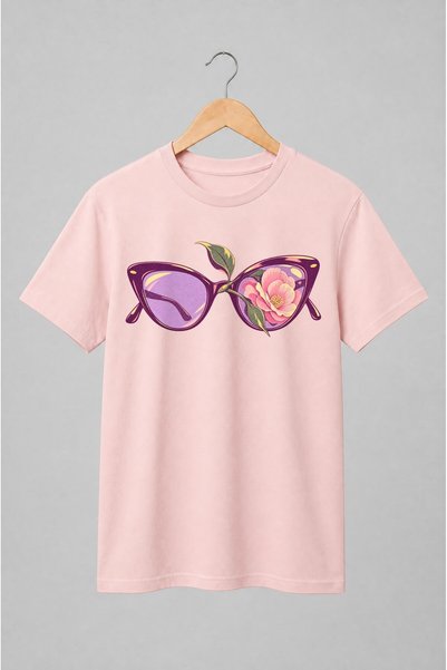 Generic Brand Tricou unisex cu Ochelari de soare cat-eye cu floare roz