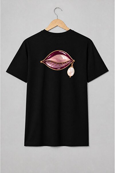 Generic Brand Tricou unisex cu Ochi închis cu gene și perlă în stil glam