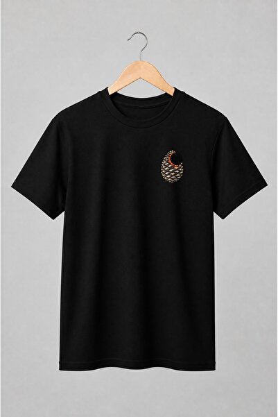 Generic Brand Tricou unisex cu Con de brad cu eclipsă stilizată motiv cosmic