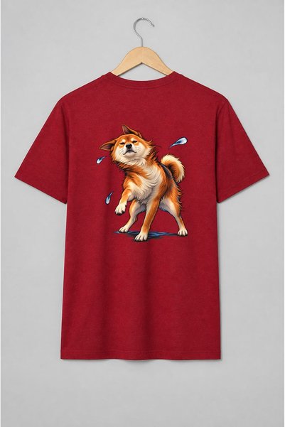 Generic Brand Tricou unisex cu Câine Shiba Inu cu picături de apă portret ilu...