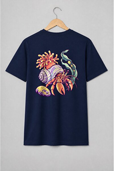 Generic Brand Tricou unisex cu Crab pustnic cu scoică ilustrație marină