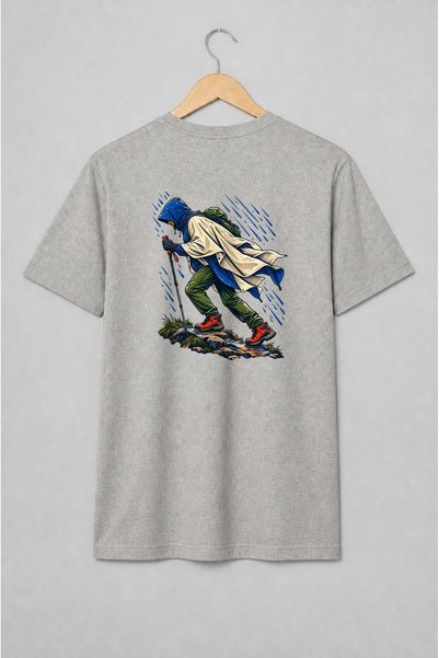 Generic Brand Tricou unisex cu Drumeț în ploaie pentru iubitorii de hiking
