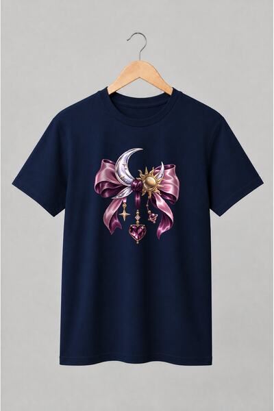 Generic Brand Tricou unisex cu Lună și soare cu fundă cosmică
