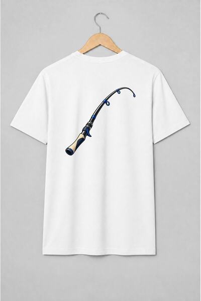 Generic Brand Tricou unisex cu Lansetă de pescuit stil ilustrat