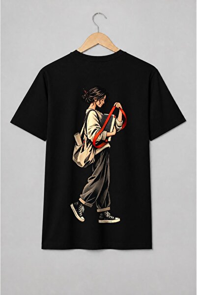 Generic Brand Tricou unisex cu Femeie cu jurnal și creion în stil retro