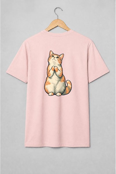 Generic Brand Tricou unisex cu Pisică portocalie în stil ilustrat