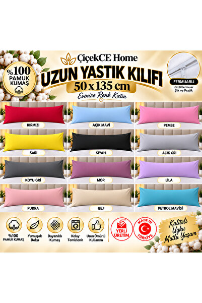 Çiçekce Home evinize renk katar Uzun Yastık Kılıfı 50x135 cm Lüx %100 pamuk 1...