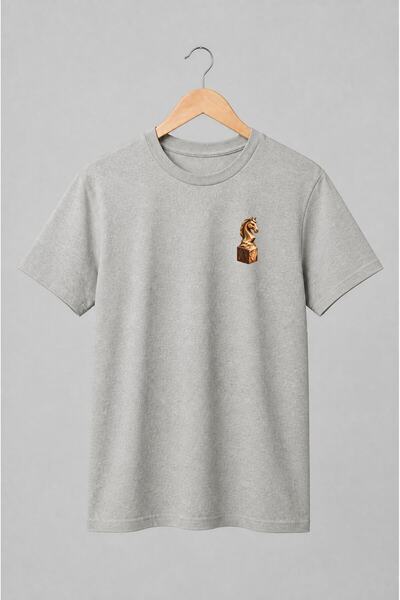 Generic Brand Tricou unisex cu Cap de cal sculptat în lemn rustic