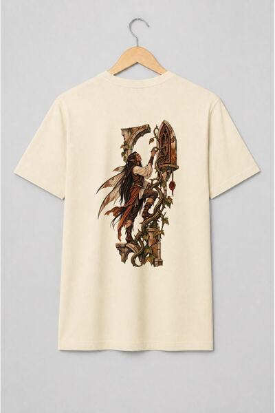 Generic Brand Tricou unisex cu Elfă cu aripi pe portal medieval